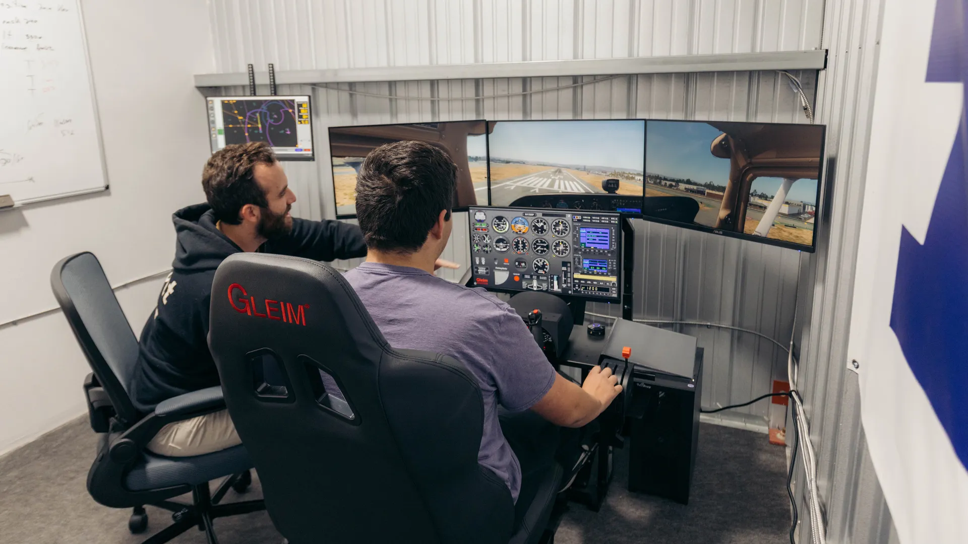 Student using the Gleim BATD flight simulator at LA Flight Academy