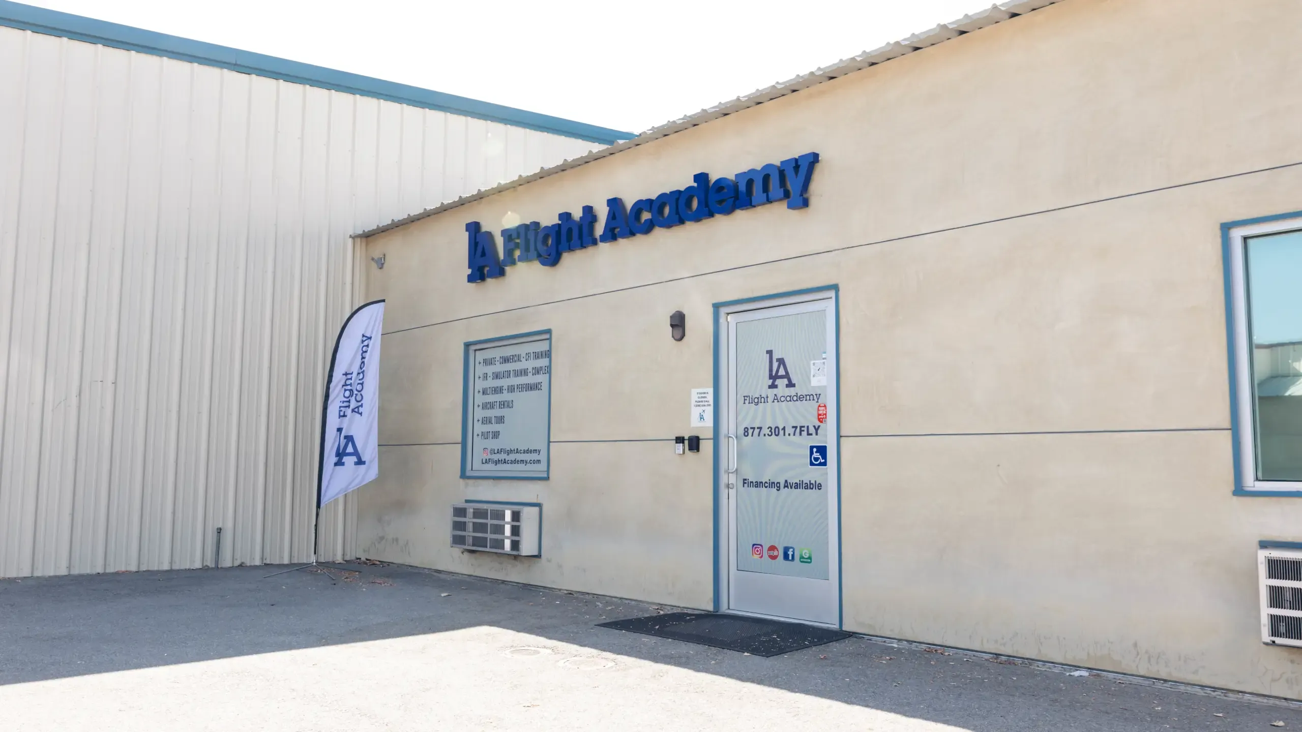 LA Flight Academy office front at Van Nuys Airport