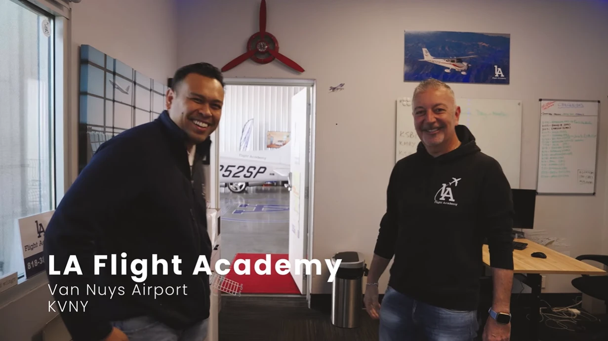 Tim Jedrek and Anthony smiling at LA Flight Academy during the America's Best Flight Schools visit